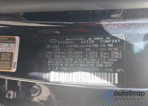 2024 Hyundai Tucson Hybrid Limited из США, поврежденный, VIN KM8JECD15RU182970